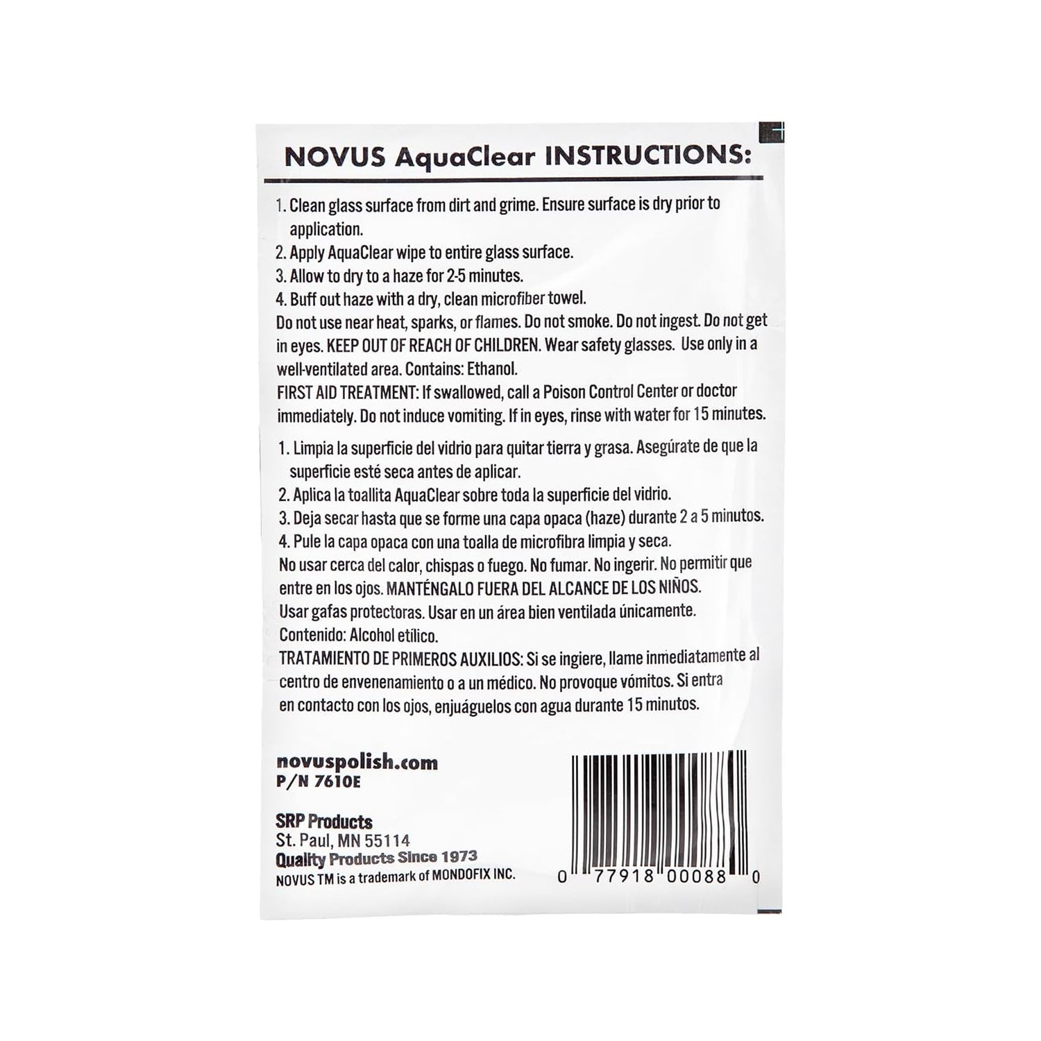 Novus Polish AquaClear - Glass Water Repellent Wipe 2pk/10pk/25pk